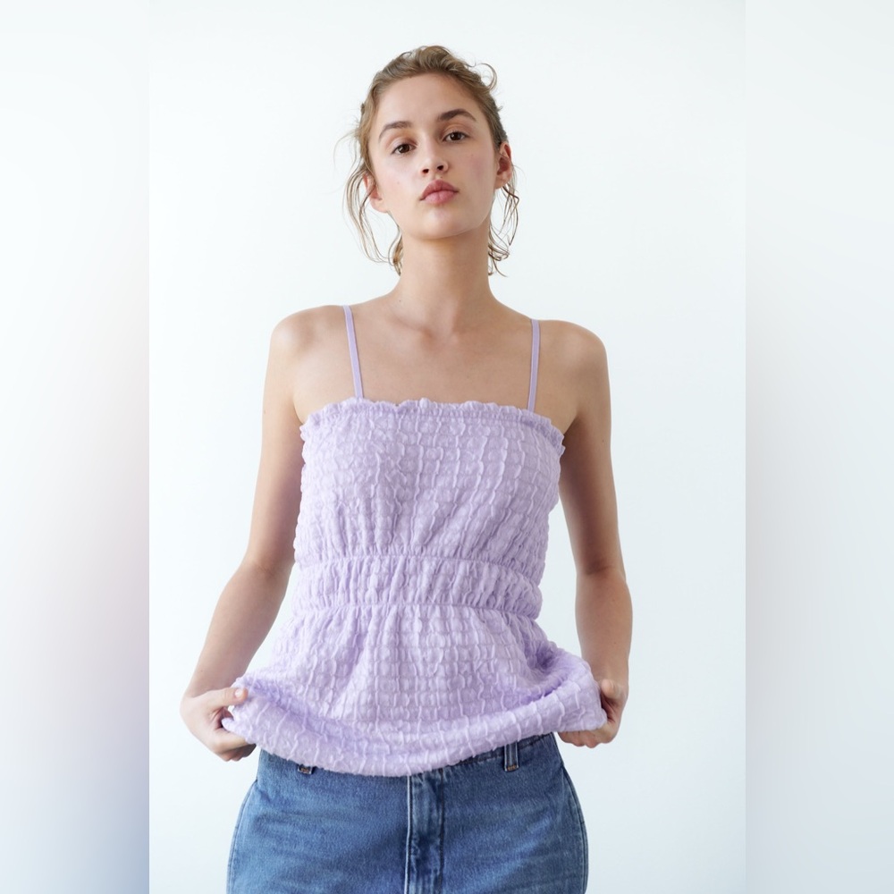 NWOT ZARA Elastic Waist Spaghetti Straps Mesh Camisole Top 2142/081 MEDIUM